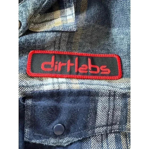 Burnside Shirt Men's Large Blue Plaid Flannel Button Front Patch dirtlabs Adult - Picture 9 of 16